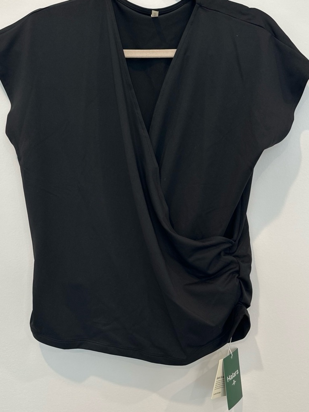 HALARA Black Draped Wrap-Front Ruched Women's Top